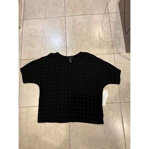 Calvin Klein Crop Top Women's S Black Short Sleeve Polka Dot Round Neck Pullover